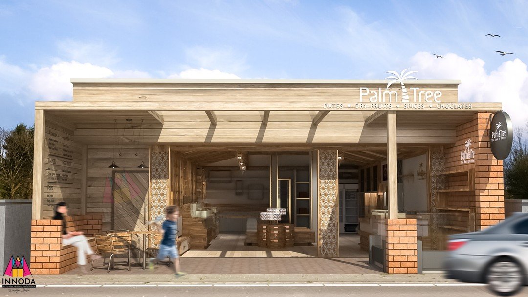 Built exterior facade with slatted timber sunscreen canopies